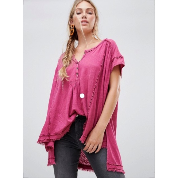 Free People Pink Aster Henley Top - Picture 2 of 8